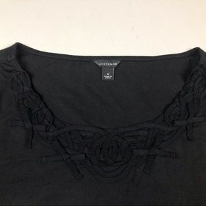 Ann Taylor Black Scoop Neck Long Sleeve Pullover w Ribbon Details Sz Small